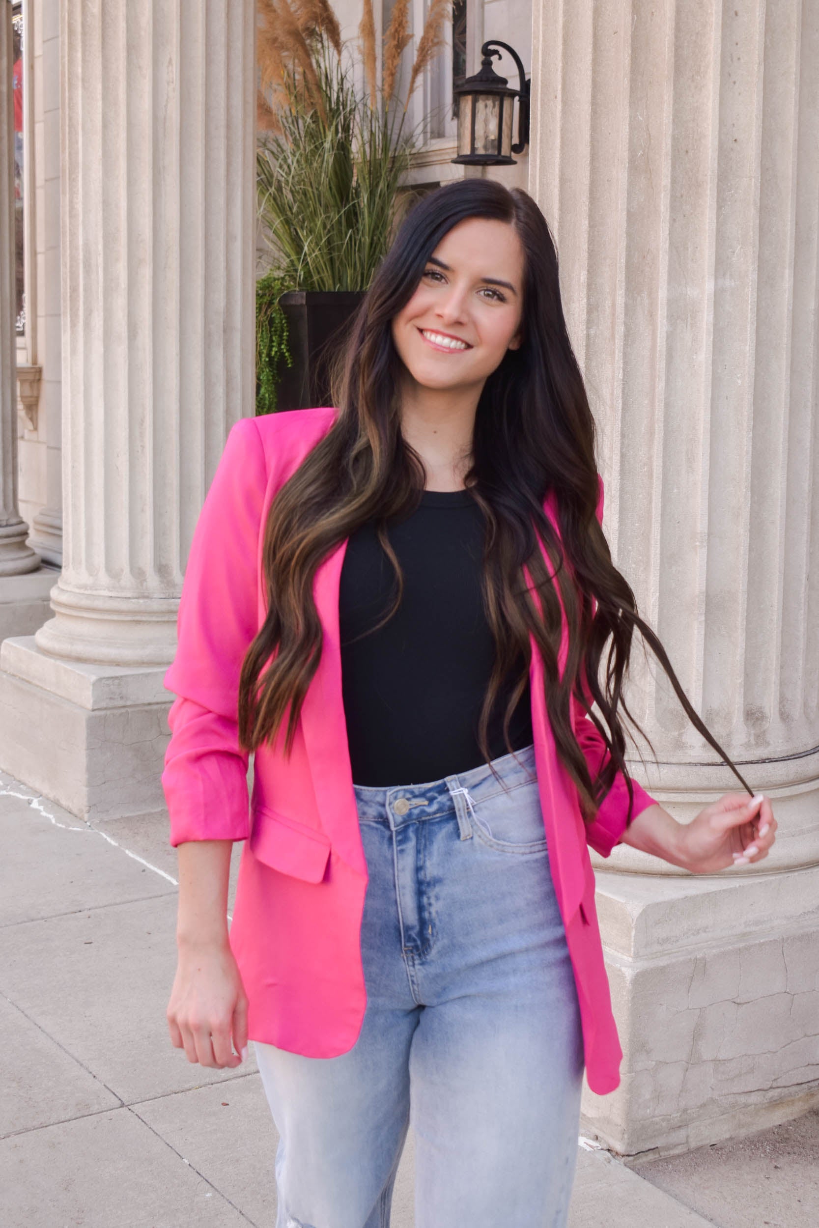 Ellen Collared Blazer | Hot Pink