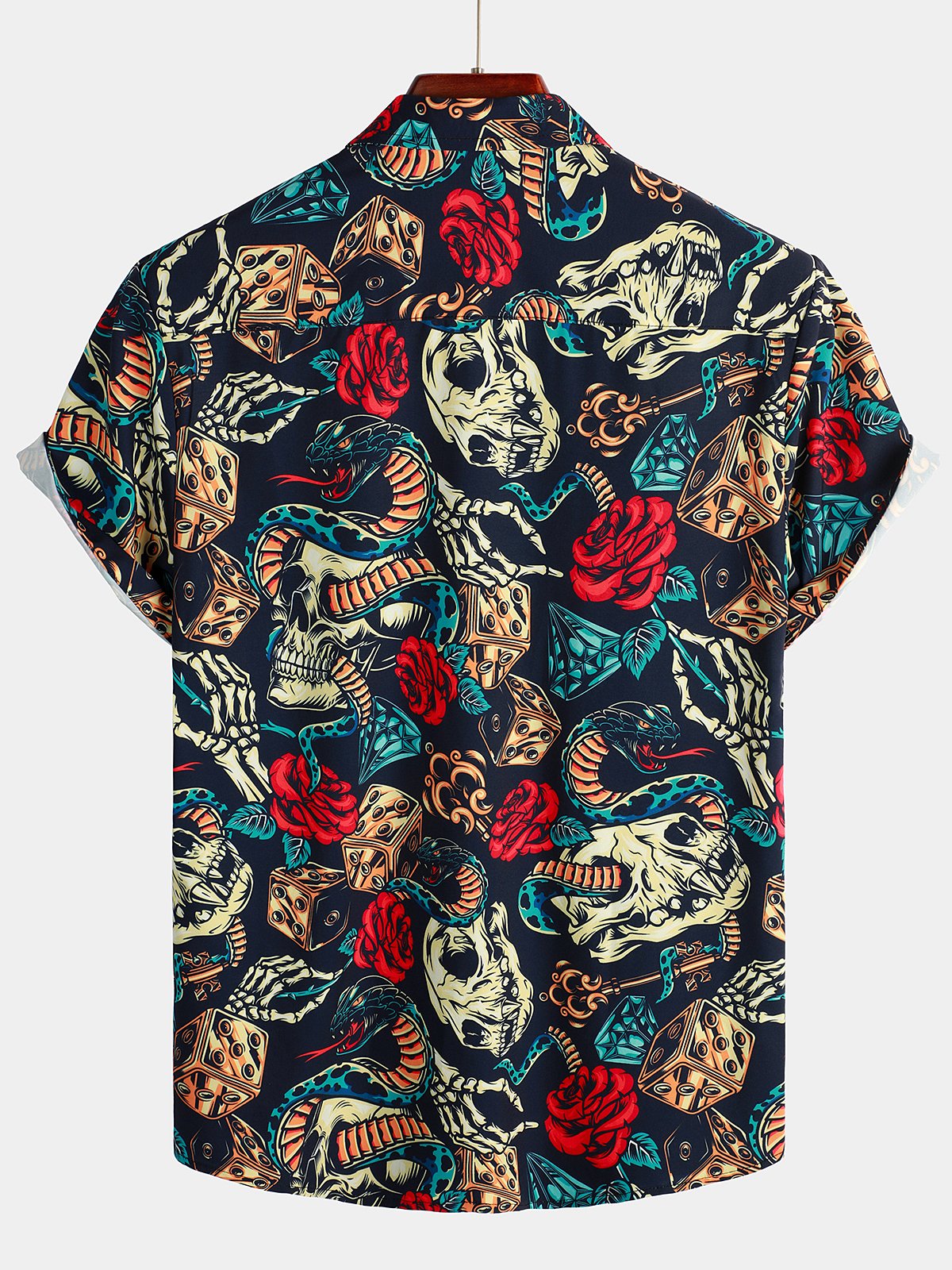 Men's Skull Rose Print Short Sleeve Hawaiian Shirt
