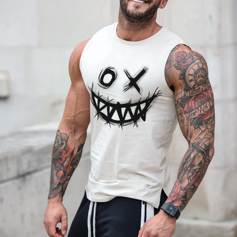 Men's Fashion Smiley Print Casual Slim Fit Tank