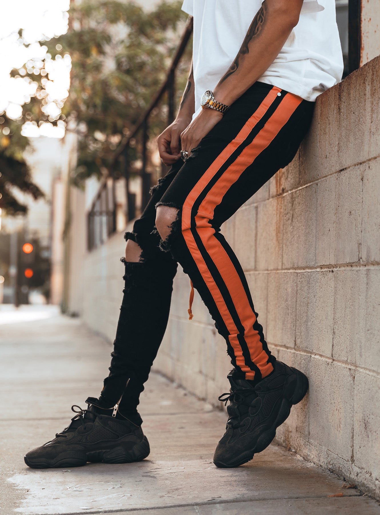 Double Striped Track Jeans V2 in Black and Orange
