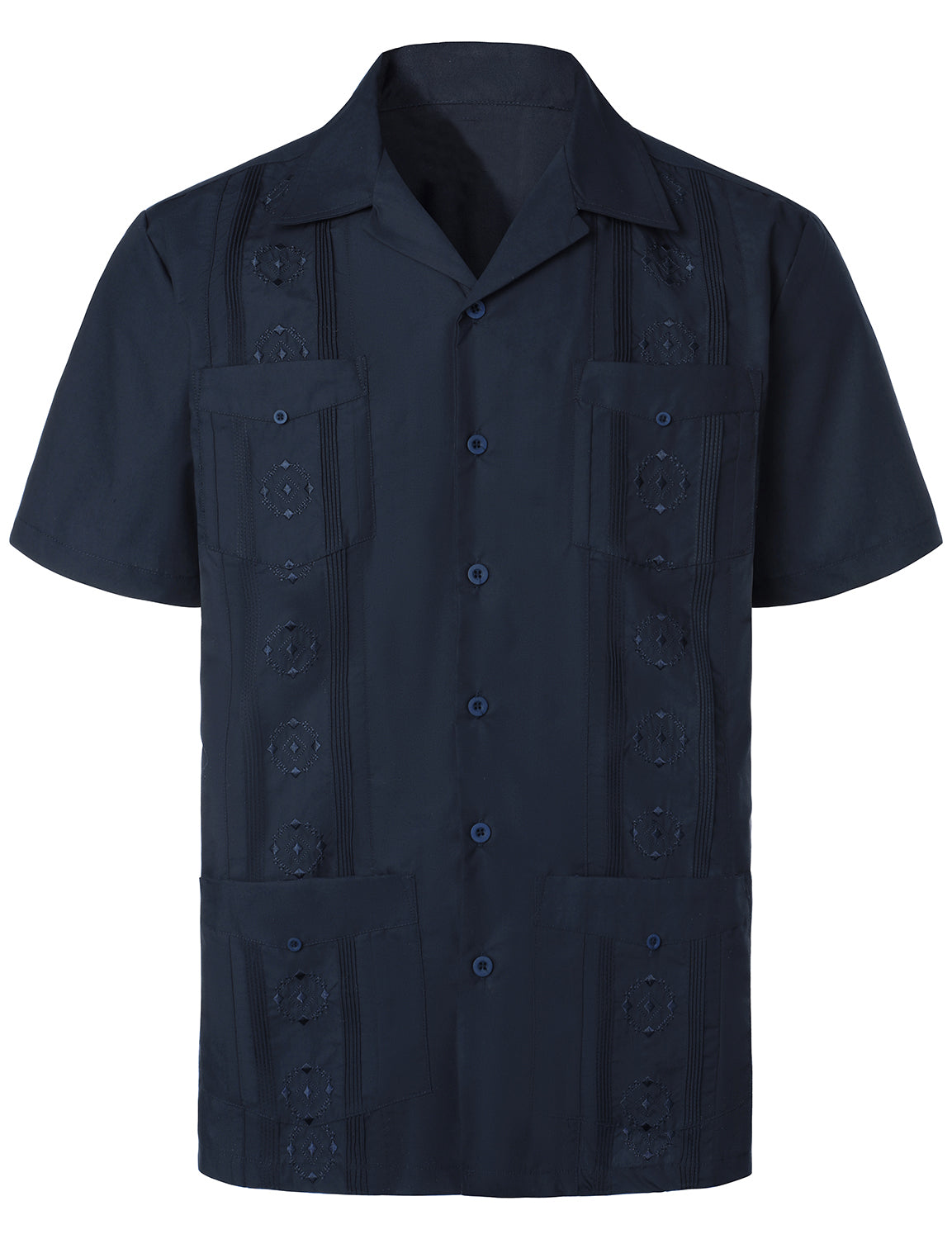 Men's Casual Summer Pocket Short Sleeve Button Up Cuban Guayabera Shirt