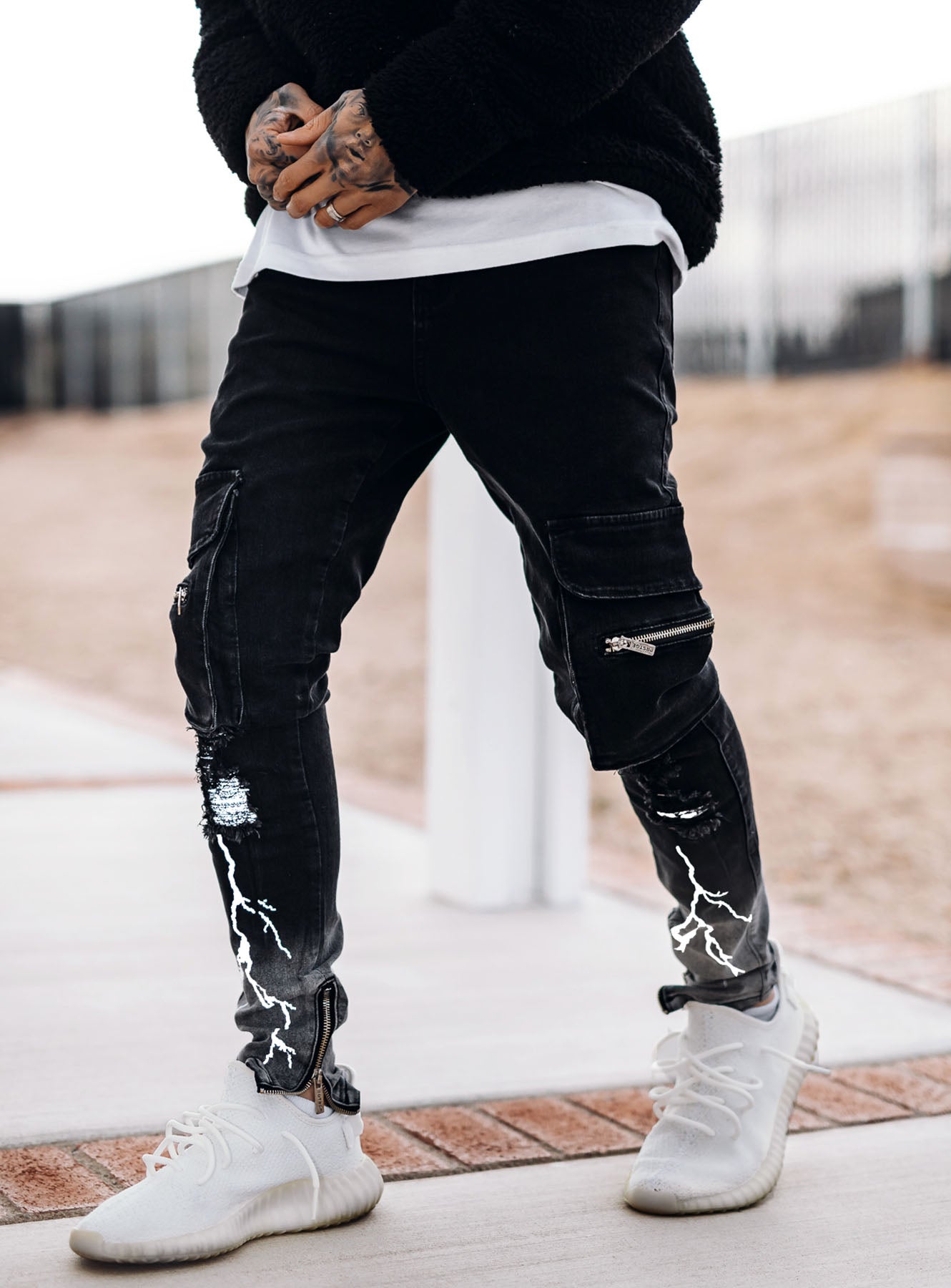 Reflective Thunder Cargo Jeans in Black