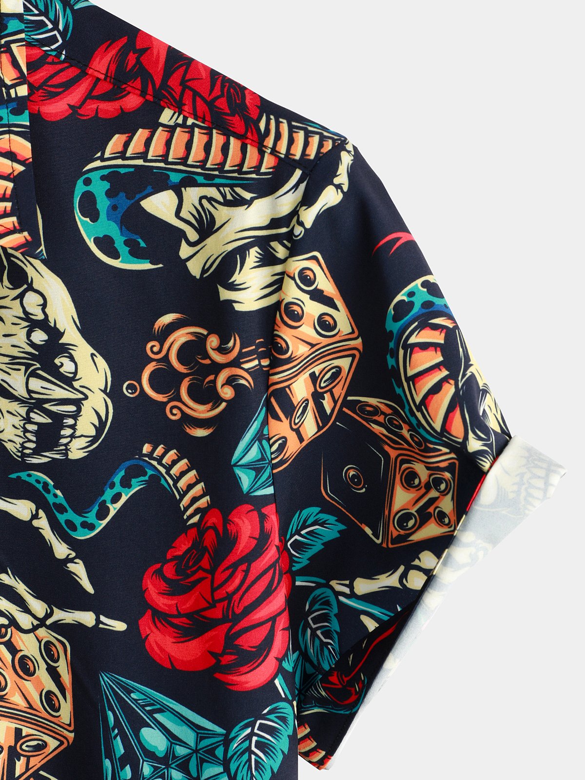 Men's Skull Rose Print Short Sleeve Hawaiian Shirt