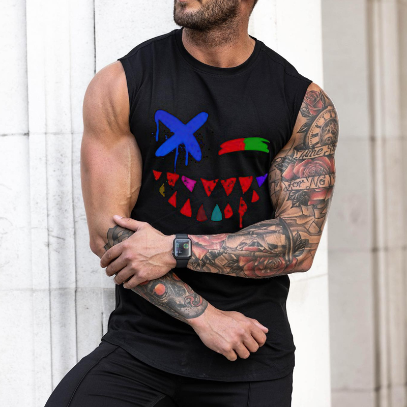 Men's Fashion Smiley Print Casual Slim Fit Tank