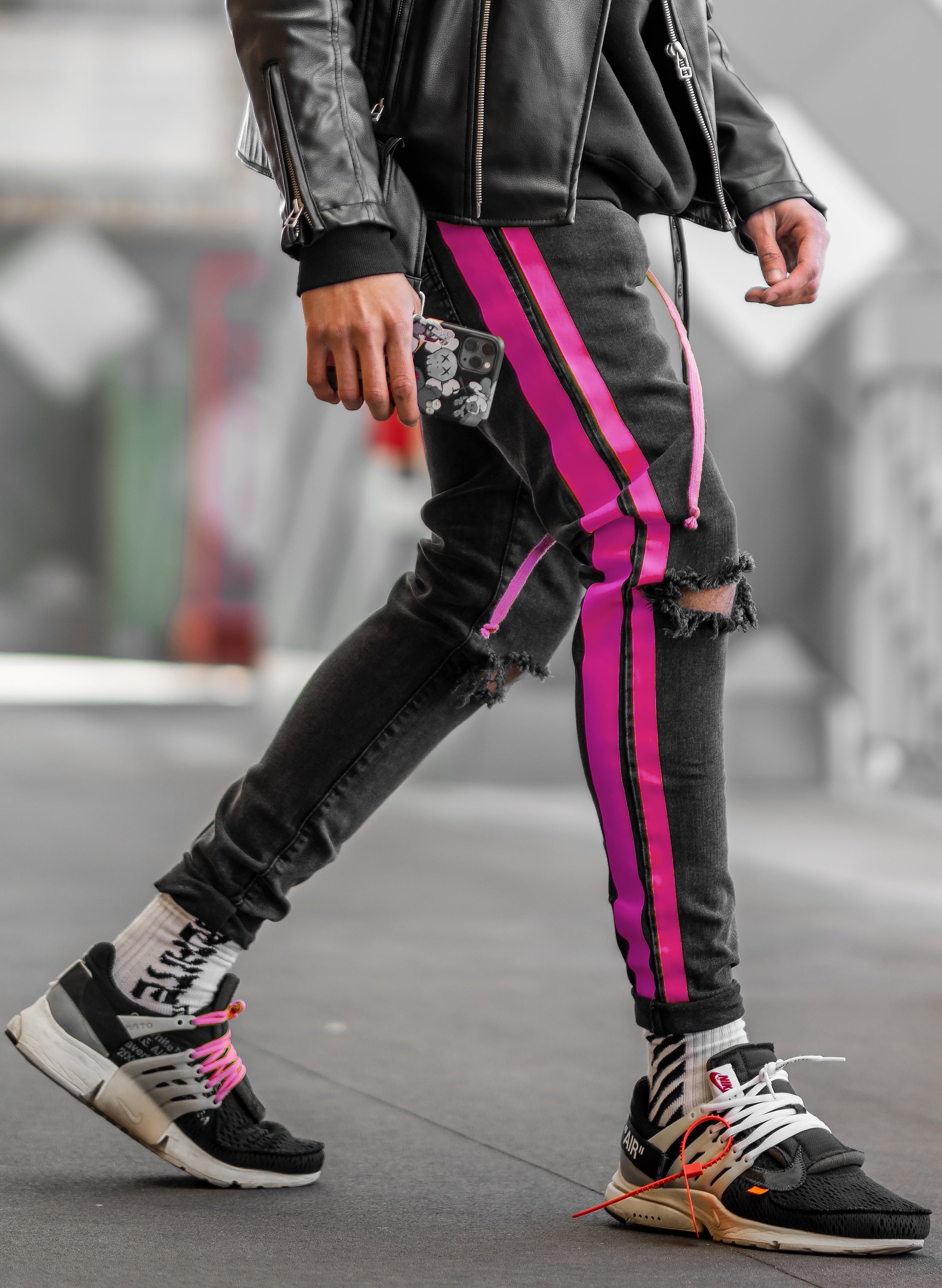 Double Striped Track Jeans V3 in Neon Pink
