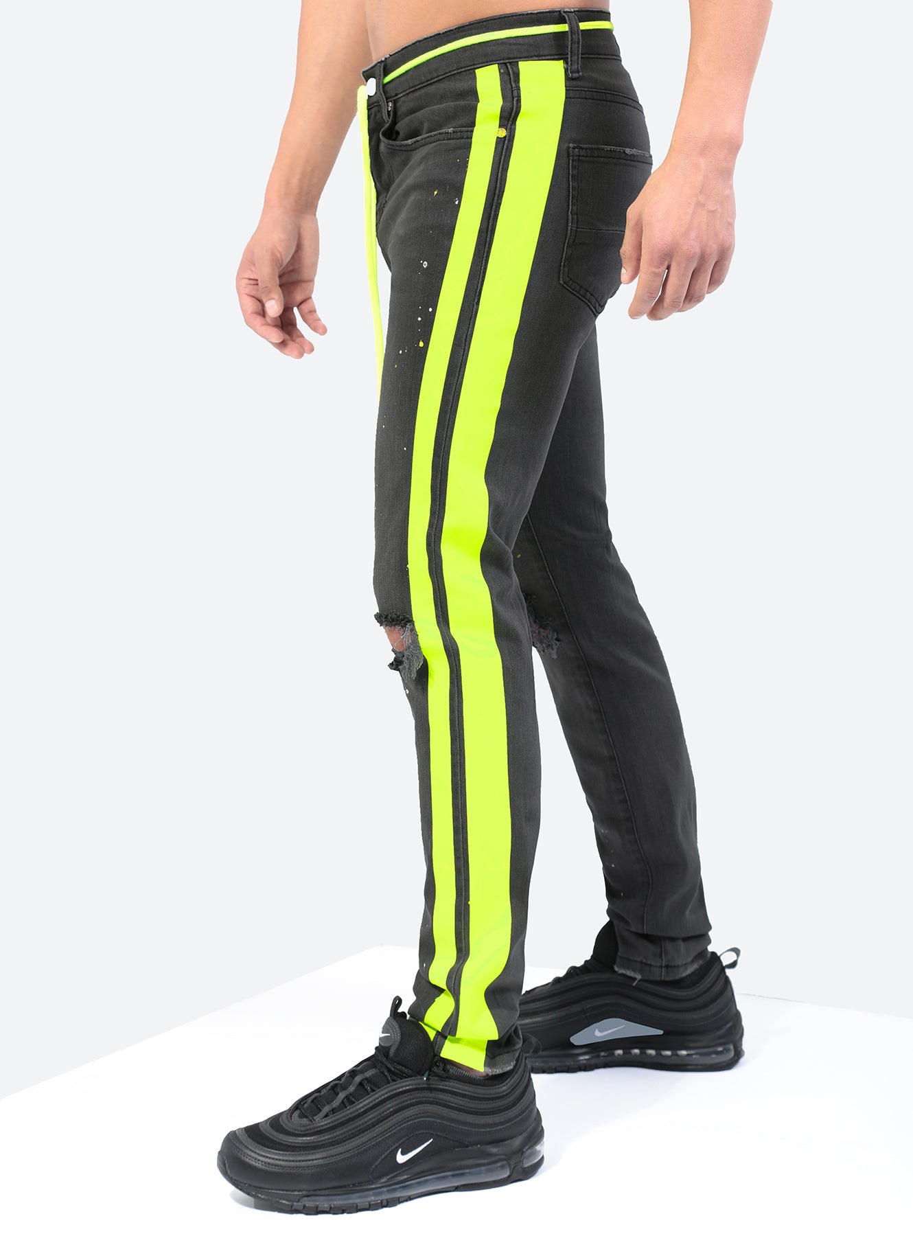 Double Striped Track Jeans V3 in Neon Yellow
