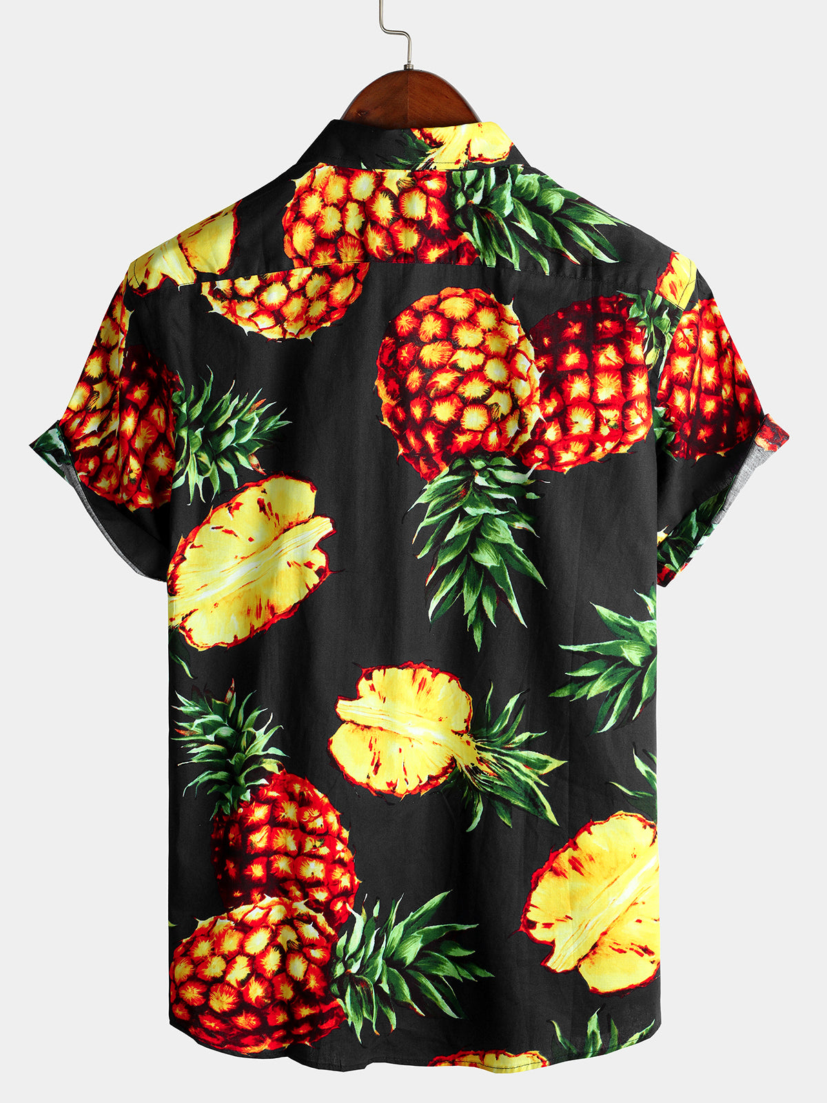 Men's Pink Pineapple Print Holiday Pocket Cotton Shirt