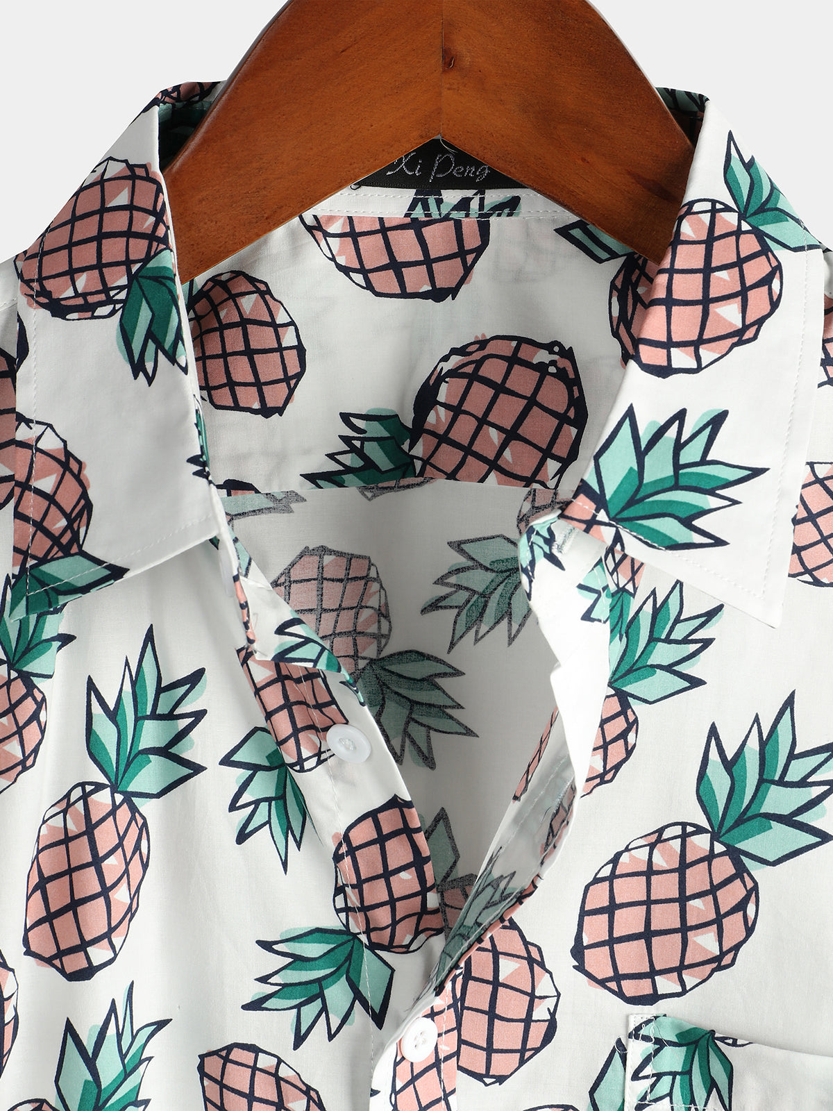 Men's Pineapple Print Hawaiian Cotton Pocket Shirt