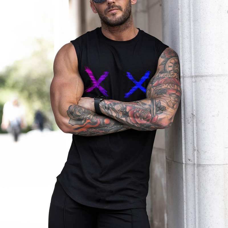 Men's Color Patchwork Smiley Print Casual Slim Fit Tank