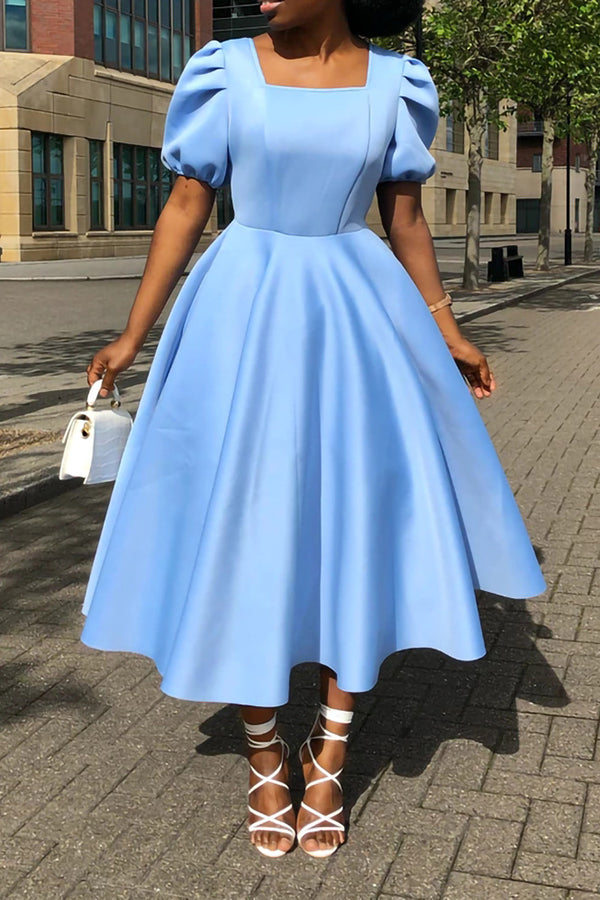 Puff Sleeve Square Neck A-line Dress