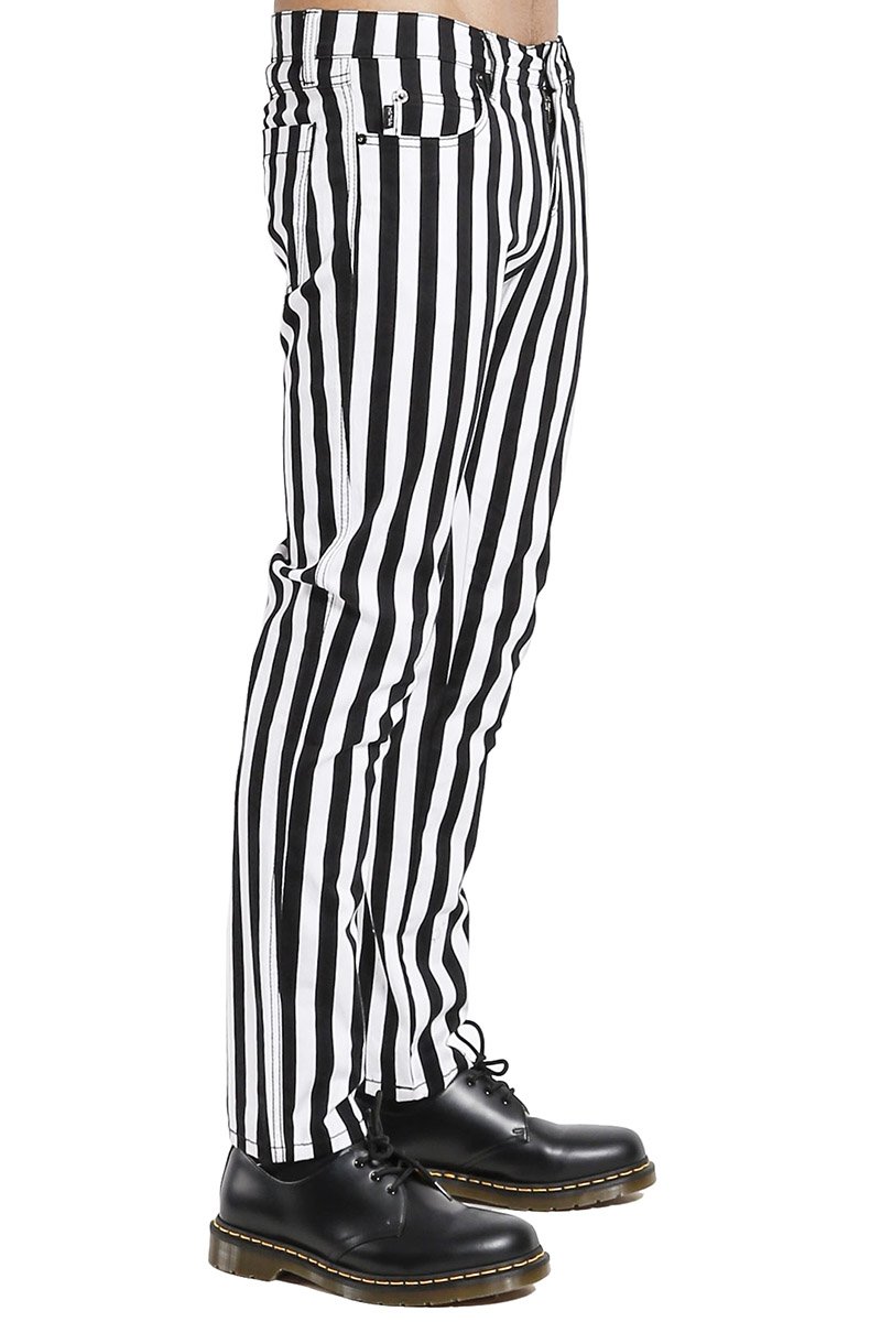 NYC Wide Stripe Rocker Jeans Black/White