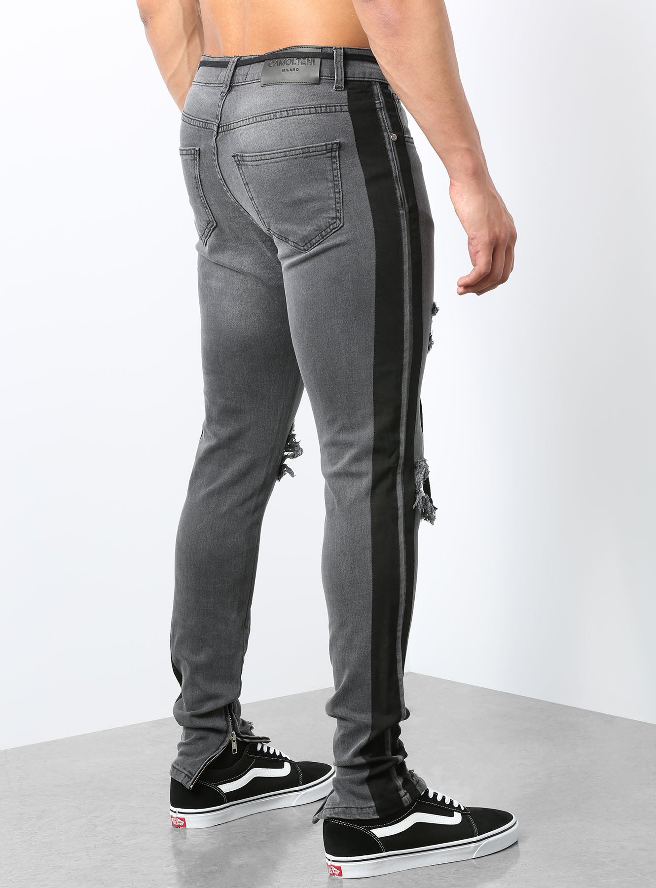 Double Striped Track Jeans in Dark Grey and Black
