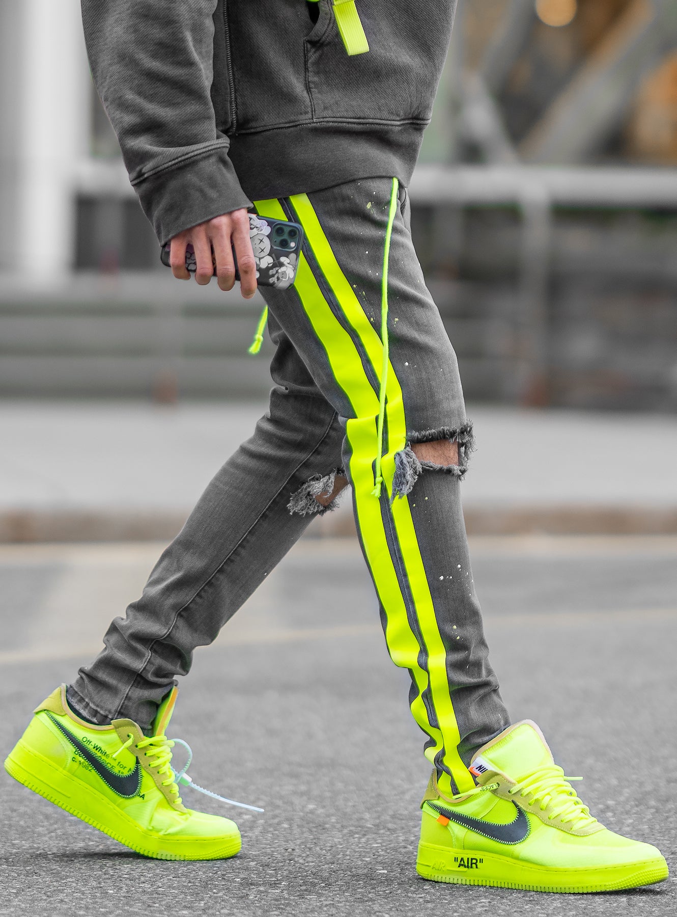 Double Striped Track Jeans V3 in Neon Yellow