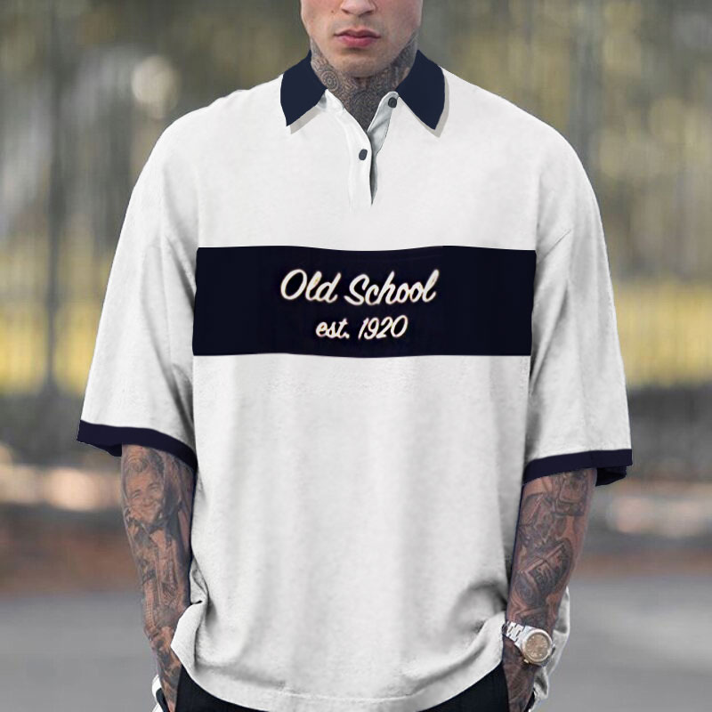 90s Retro Rare Simple Design Mens Baseball Polo Shirt