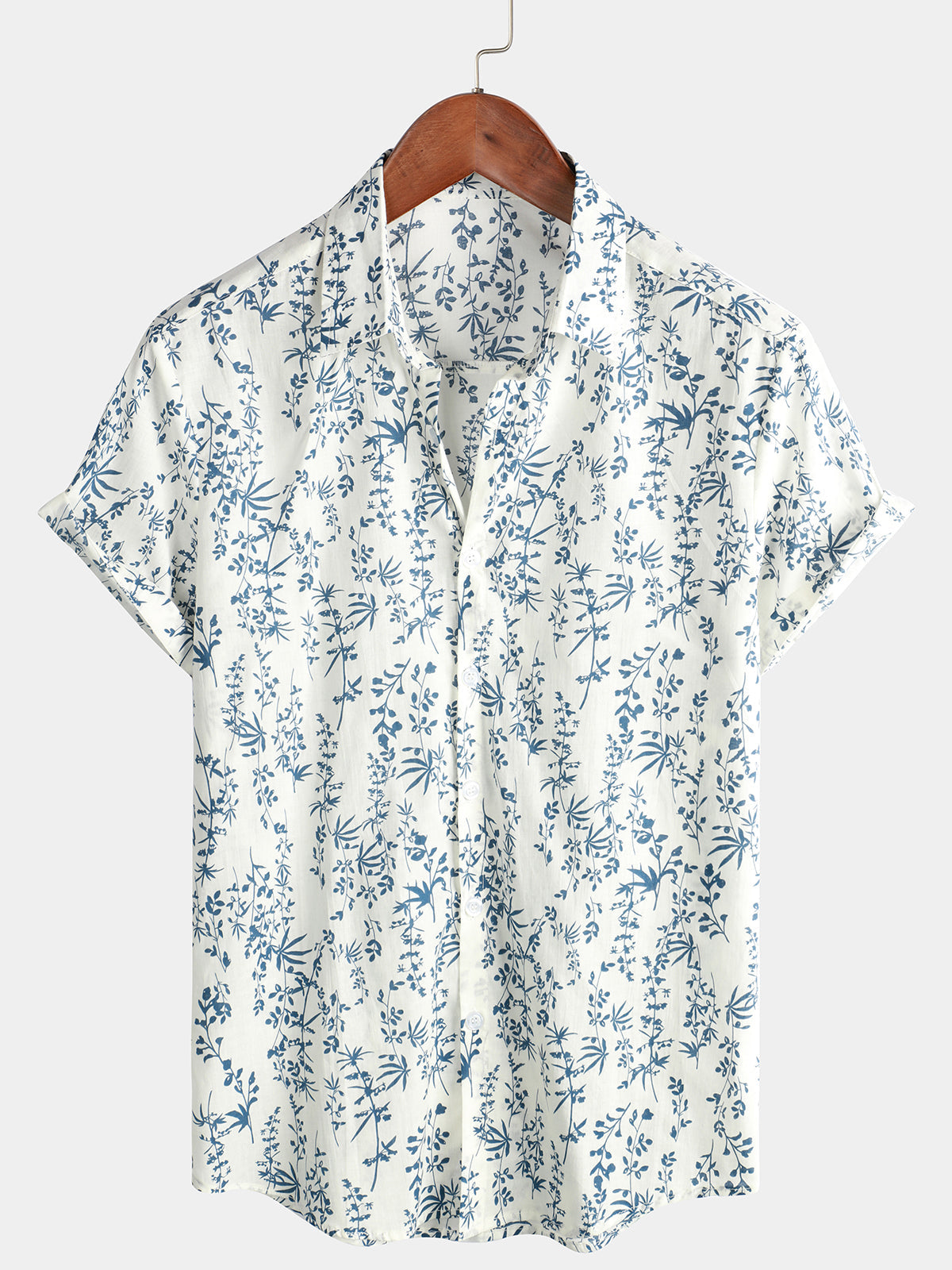 Men's Cotton Floral Button Up Summer Short Sleeve Shirt