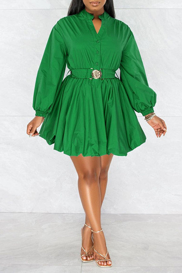 Balloon Hem Peplum Dress