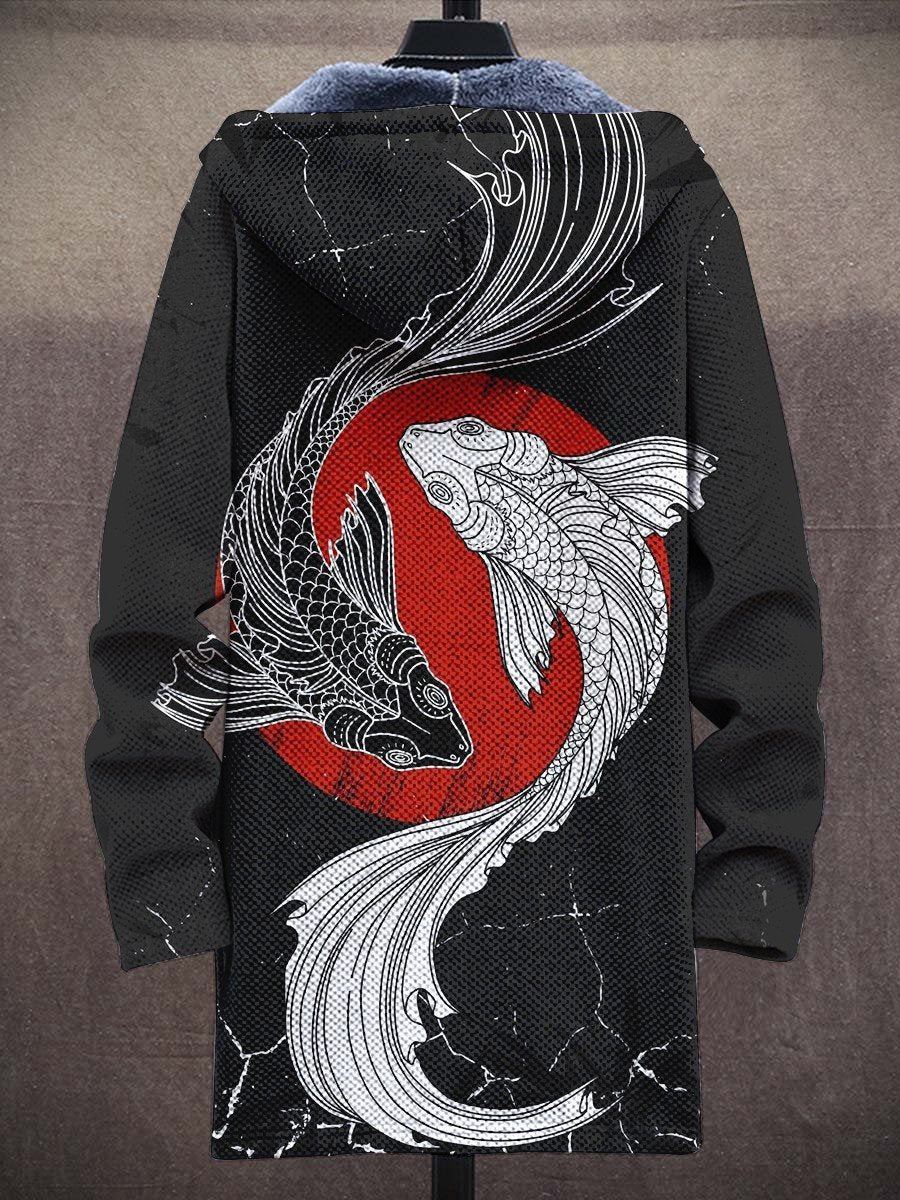 Men's Koi Illustration Art Thick Loose Long-Sleeved Coat
