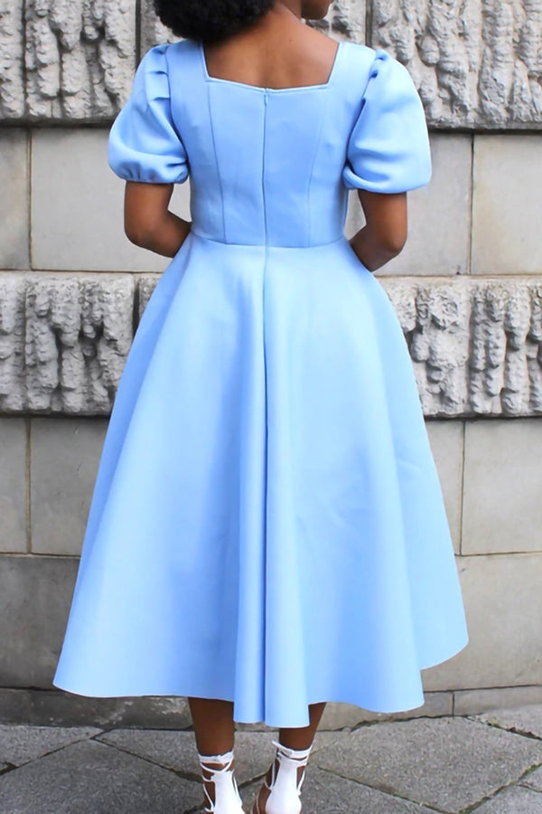 Puff Sleeve Square Neck A-line Dress
