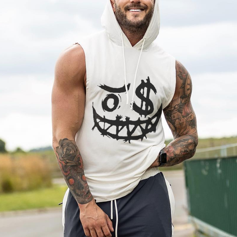 Men's Fashion Smiley Print Casual Slim Fit Hoodie Tank