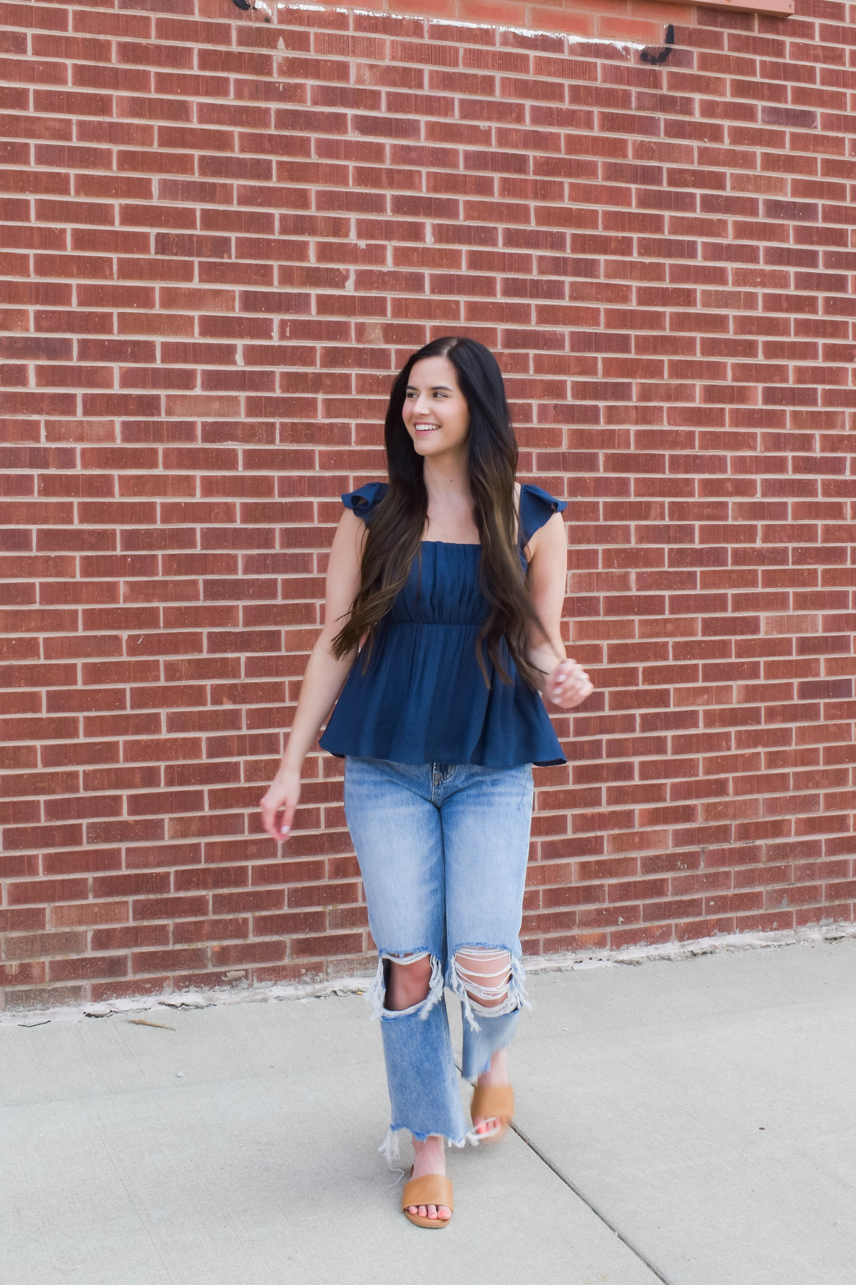 Mia Ruffle Sleeve Babydoll Top | Navy