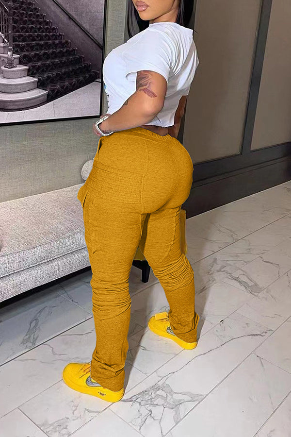 Drawstring Wasit Flap Pocket Pants