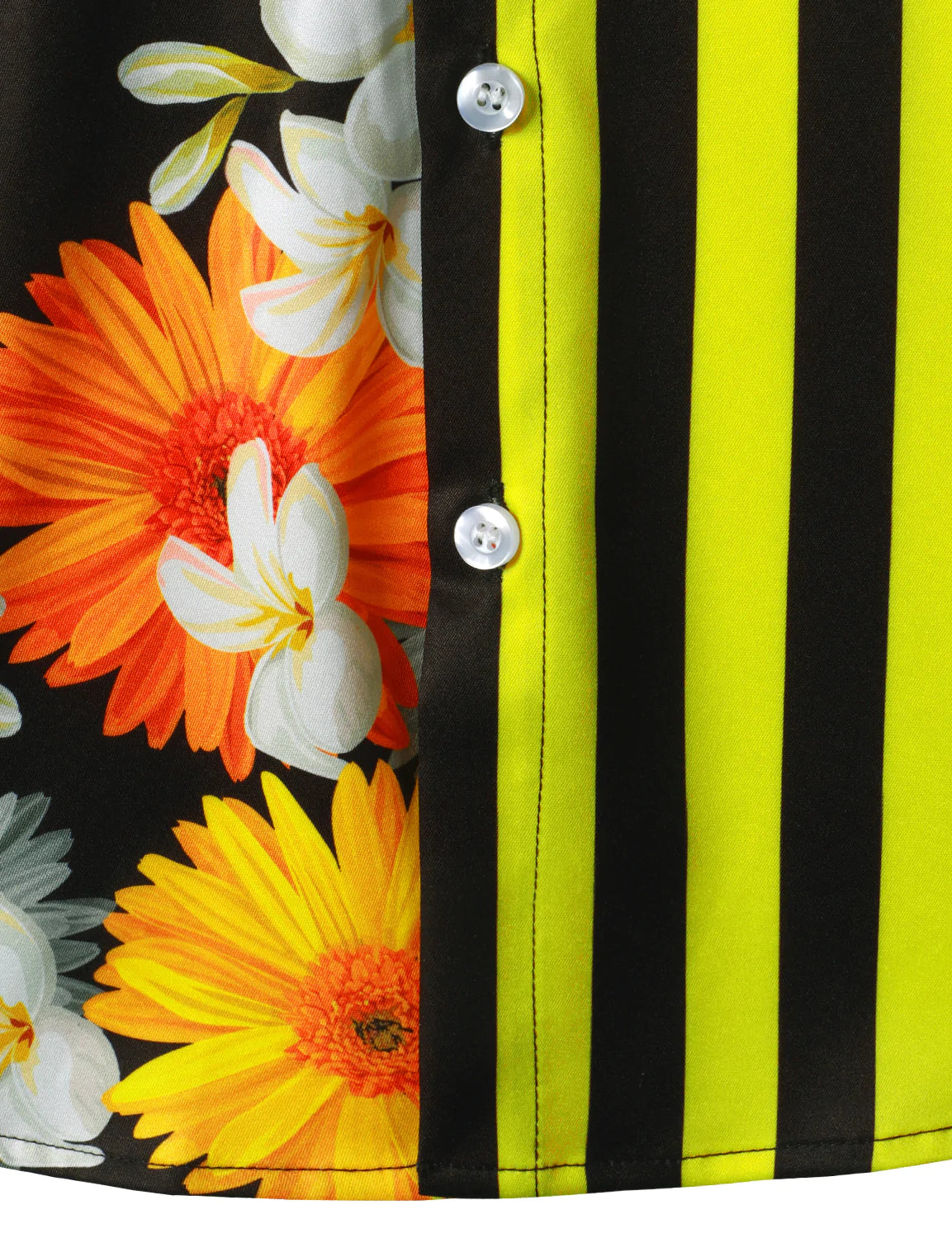 Men's Daisy Flowers Yellow Striped Print Floral Pocket Vacation Casual Short Sleeve Summer Shirt