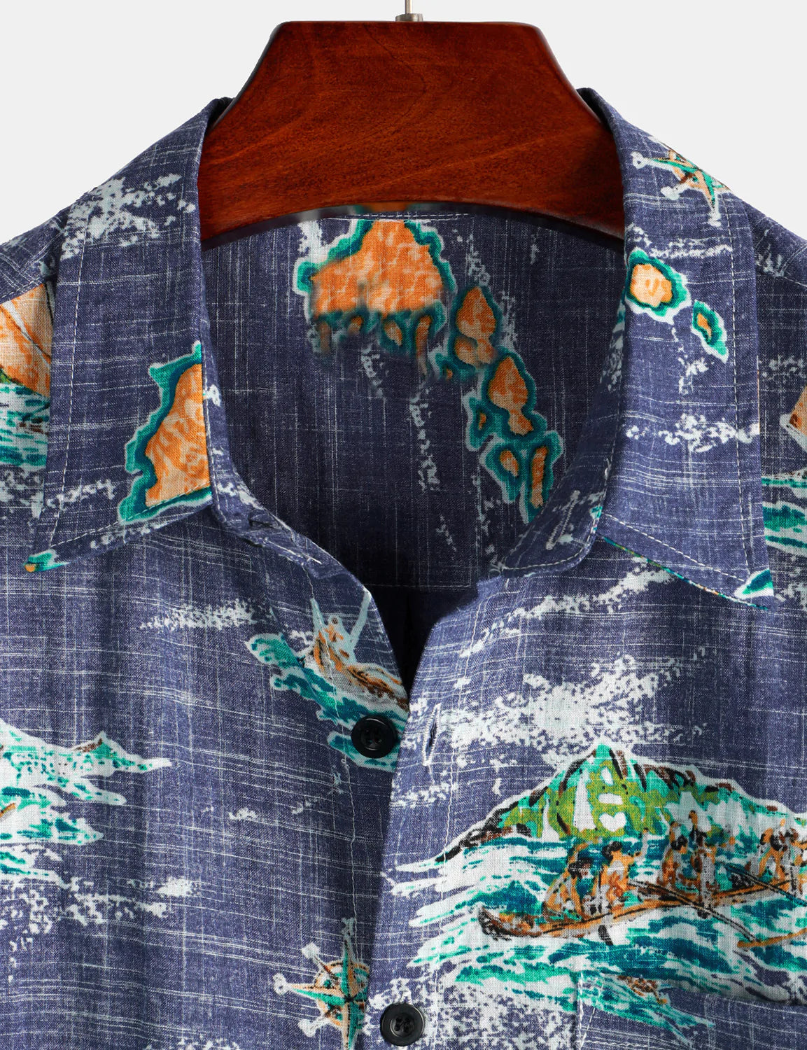 Men's Cotton Navy Blue Hawaiian Islands Cruise Beach Button Up Pocket Summer Short Sleeve Aloha Shirt