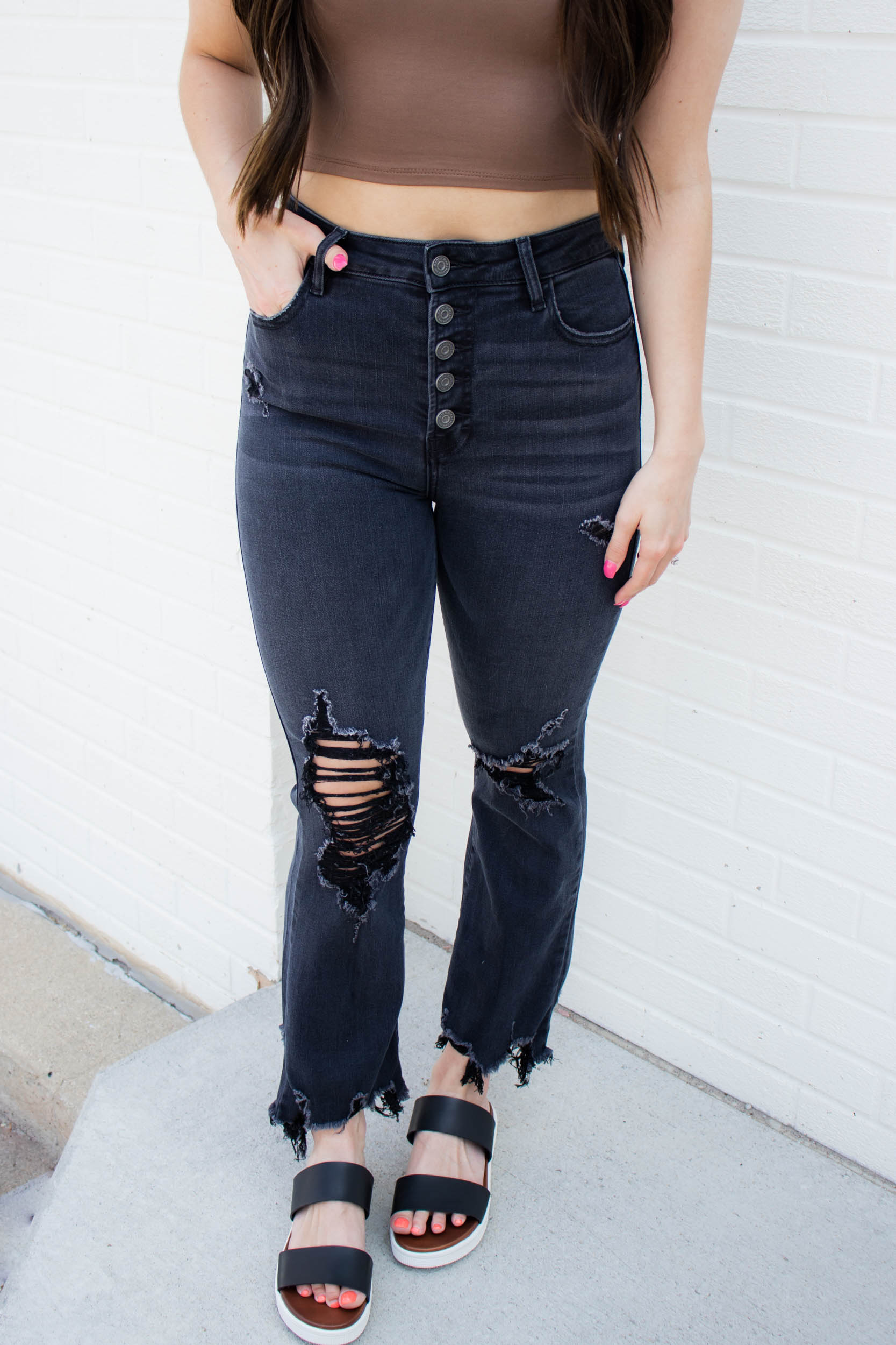 Sally High Rise Cropped Flare Jeans | Black