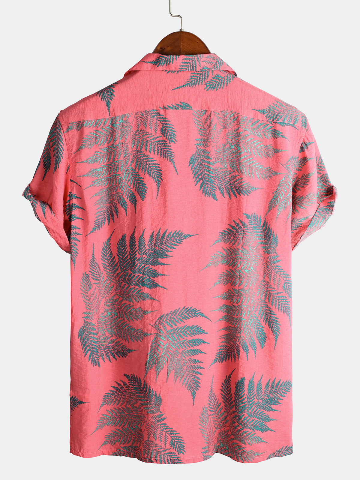 Men's Tropical Leaves Print Pocket Hawaiian Short Sleeve Shirt