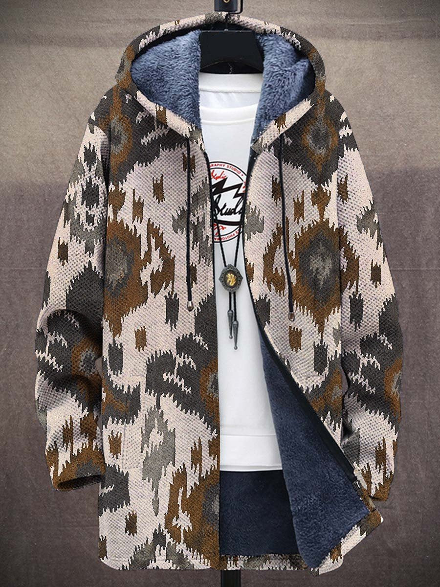 Men's Art Retro Printing Long-Sleeved Fleece Sweater Coat Cardigan