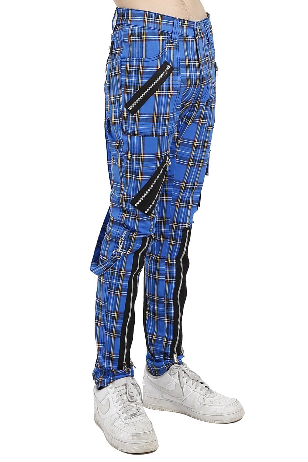 Punk Bondage Pants Blue Plaid