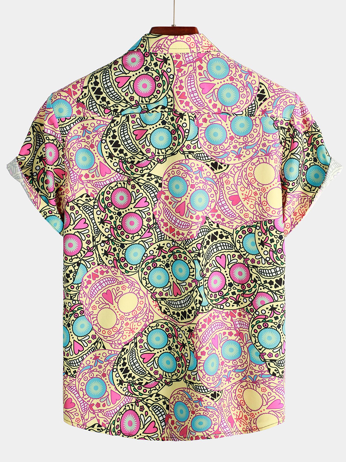 Men's Skull Rose Print Short Sleeve Hawaiian Shirt