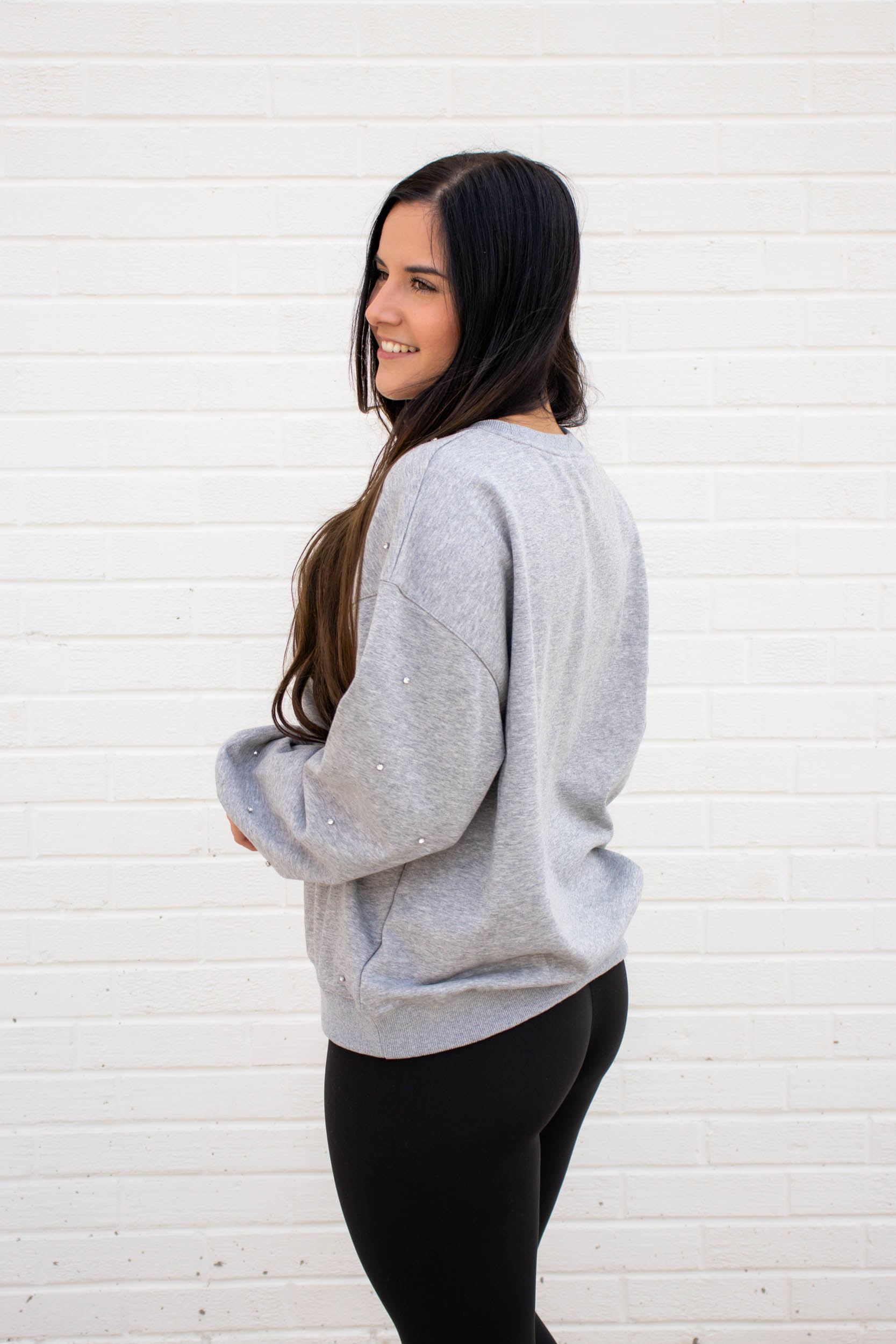 Rayne Crystal Embellishment Sweatshirt | Heather Grey
