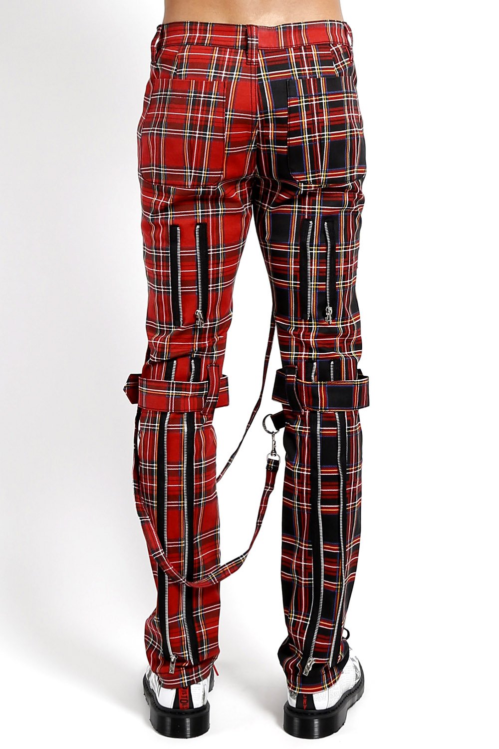 Split Leg Bondage Pants Red/Black Plaid