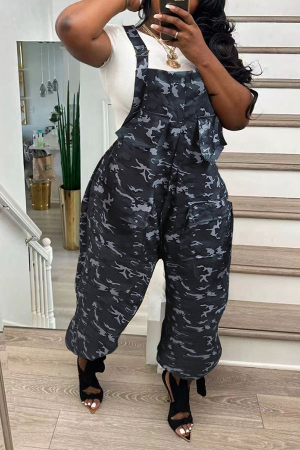Camo Print Oversized Flap Pocket Pants