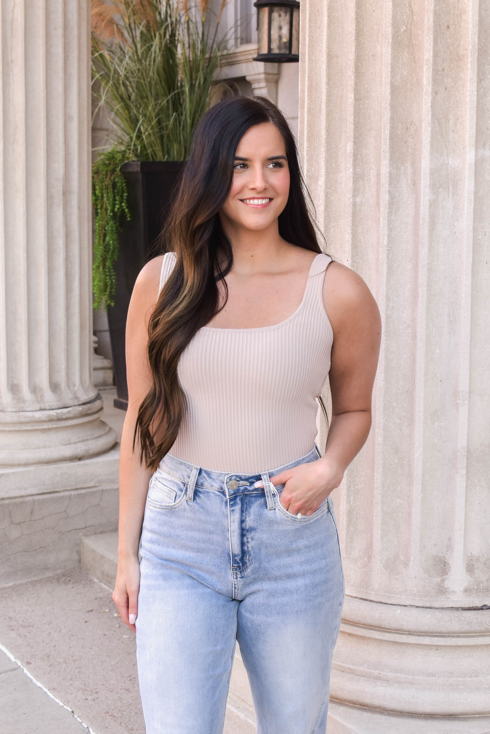Paige Ribbed Square Neck Tank | Bone