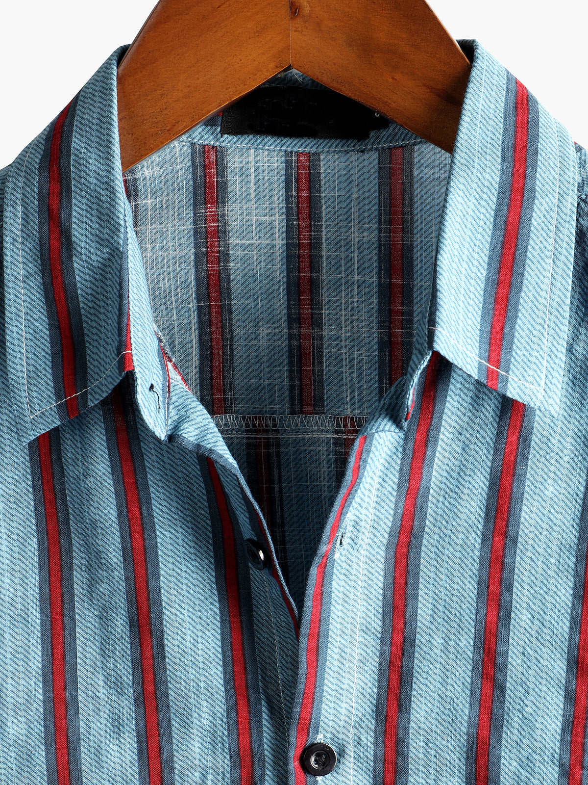 Men's Blue Striped Casual Cotton Short Sleeve Button Up Shirt