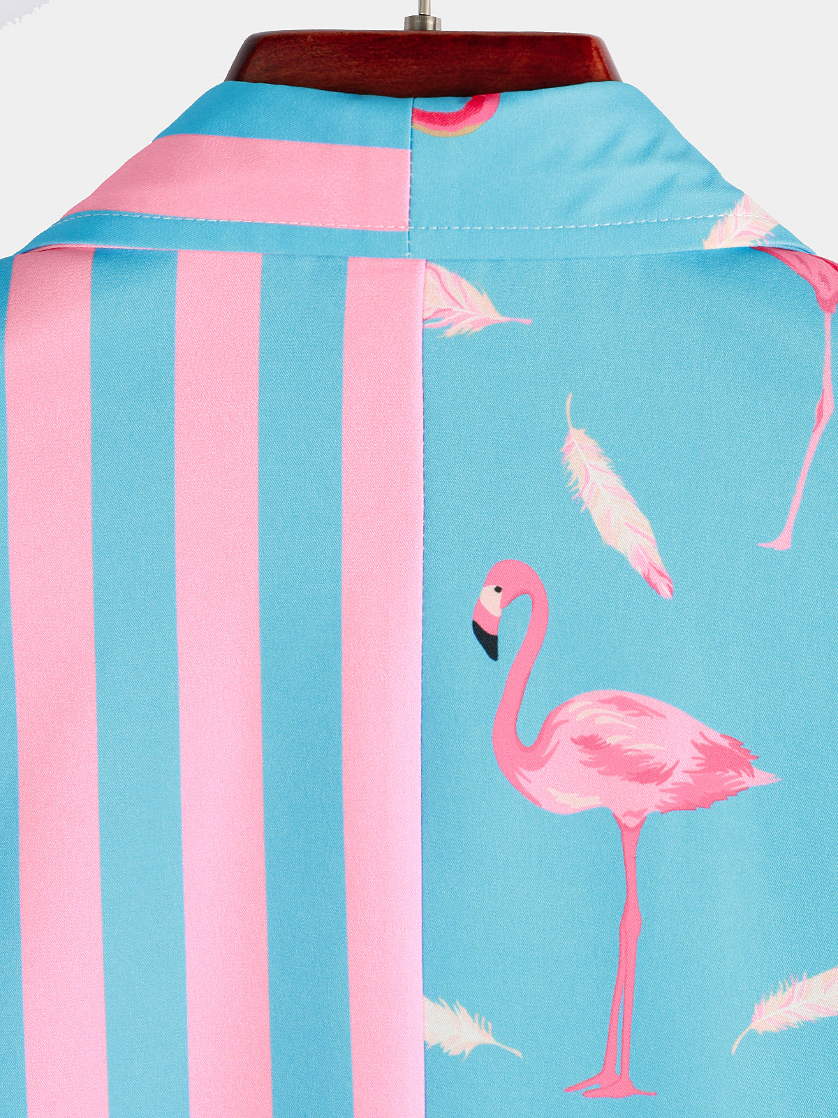 Men's Flamingo & Striped Print Pocket Short Sleeve Shirt