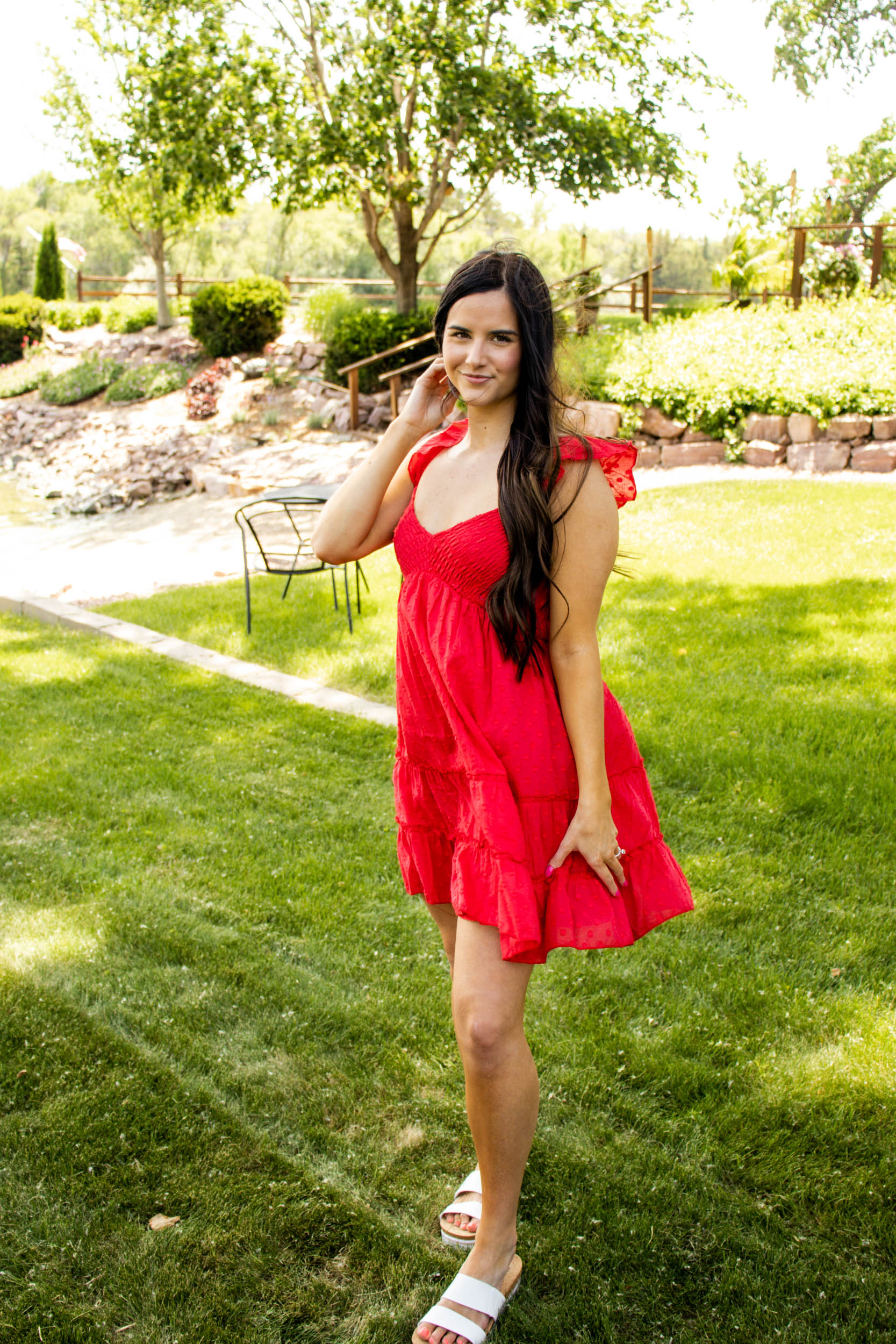 Lydia Smocked Dotted Dress | Red