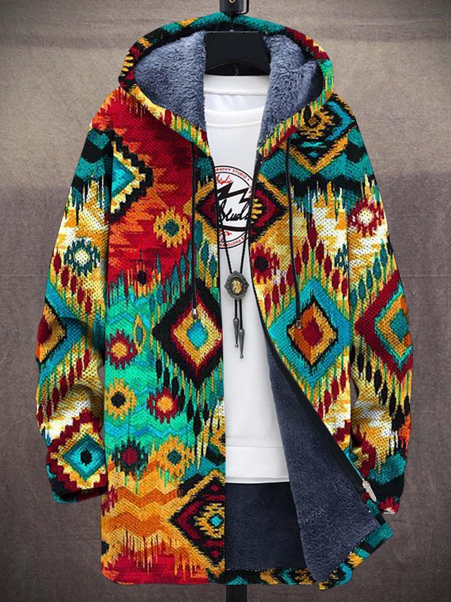 Men's Retro Art Print Thick Loose Long-Sleeved Coat