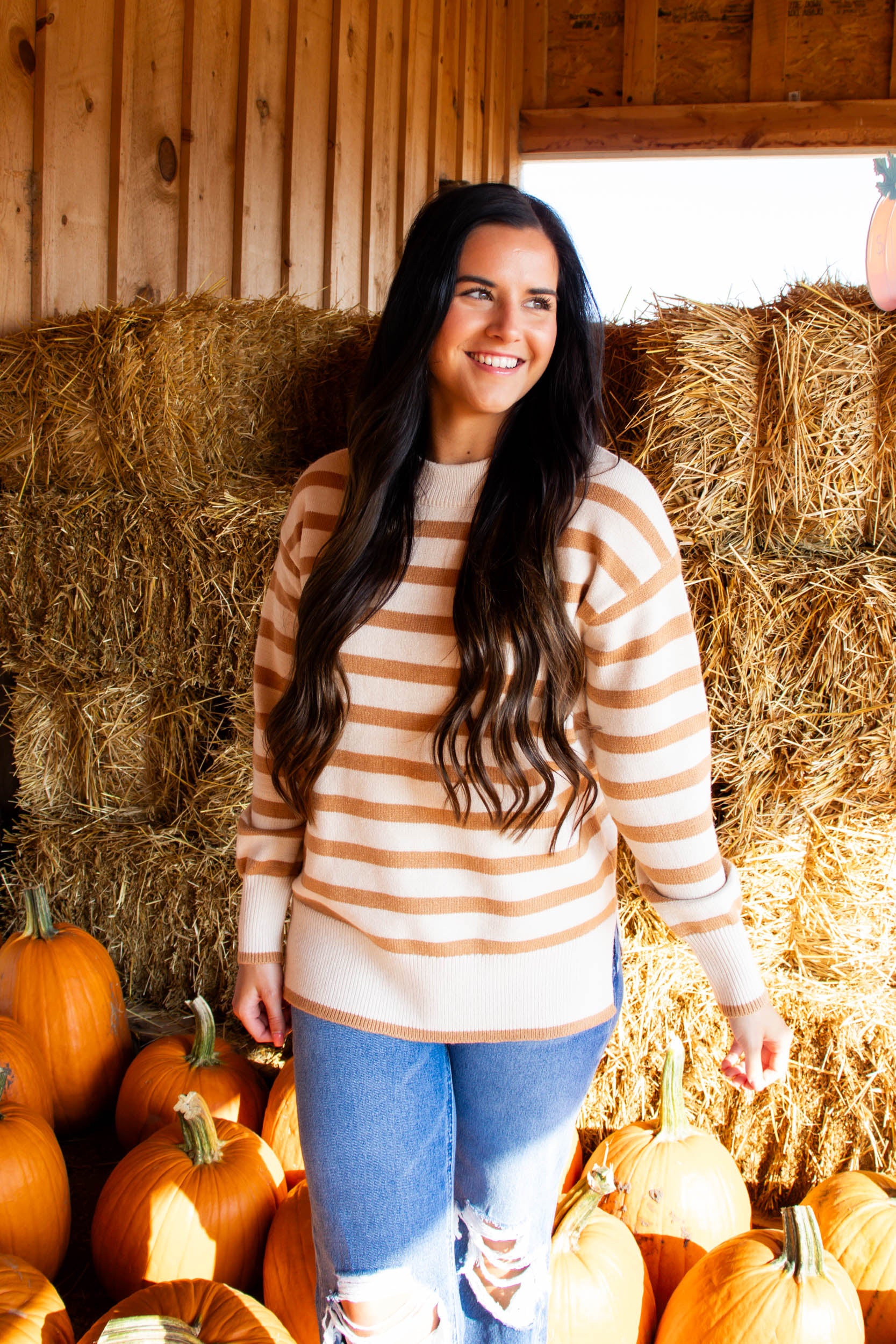 Ellie Striped Sweater | Camel