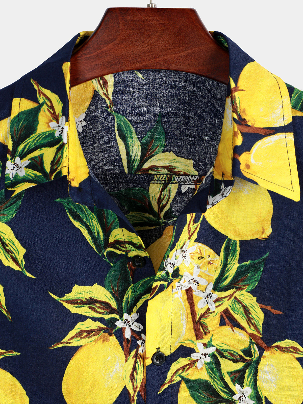 Men's Lemon Print Short Sleeve Button Up Beach Summer Hawaiian Shirt