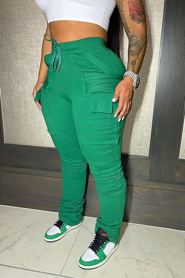 Drawstring Wasit Flap Pocket Pants