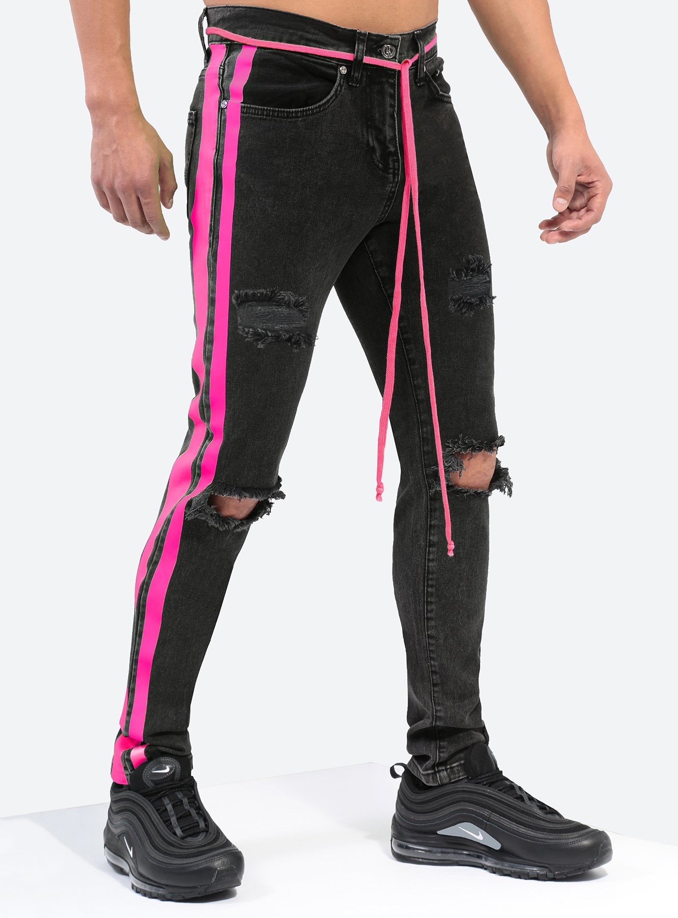 Double Striped Track Jeans V3 in Neon Pink