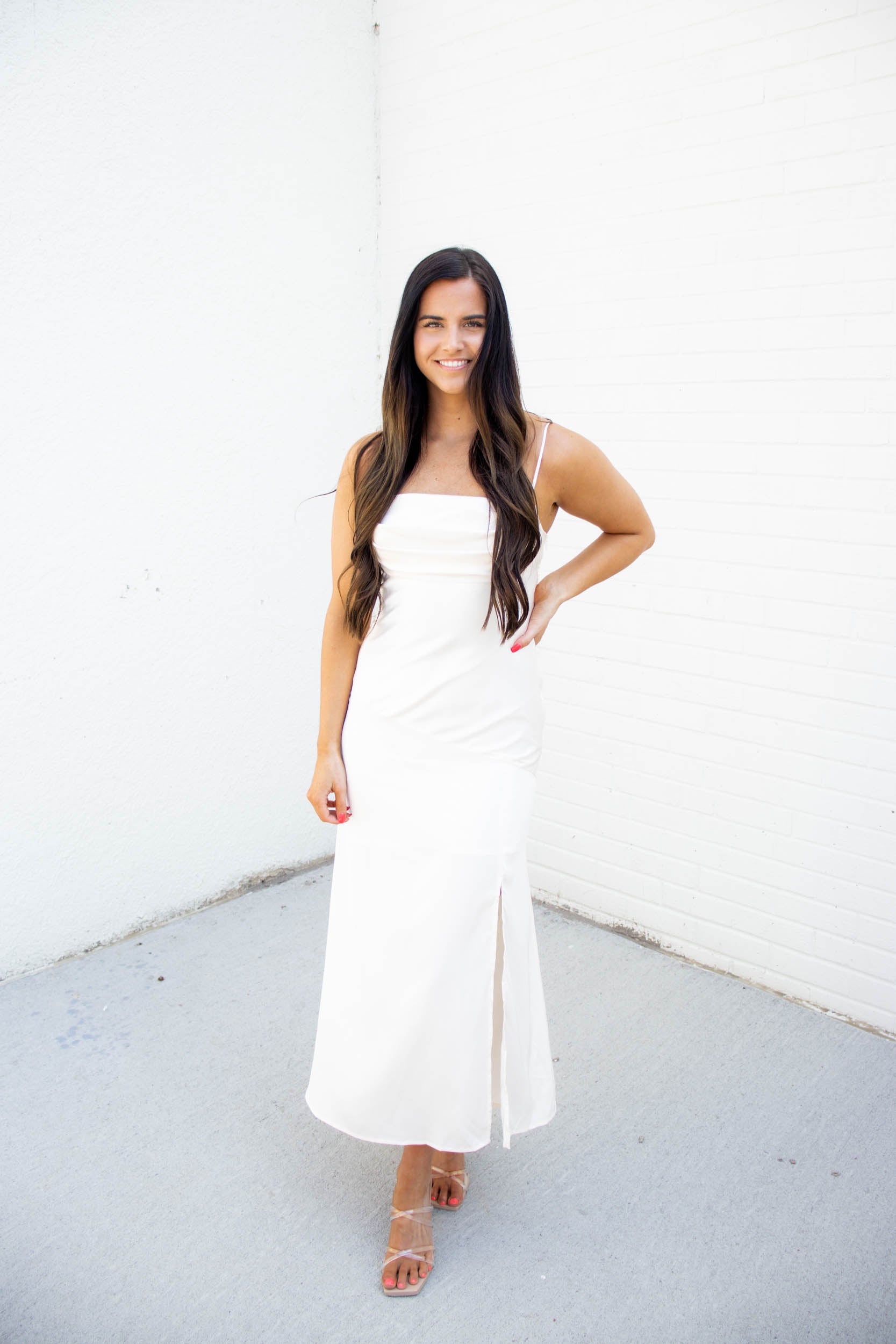 Harmony Cowl Neck Satin Midi Dress | White