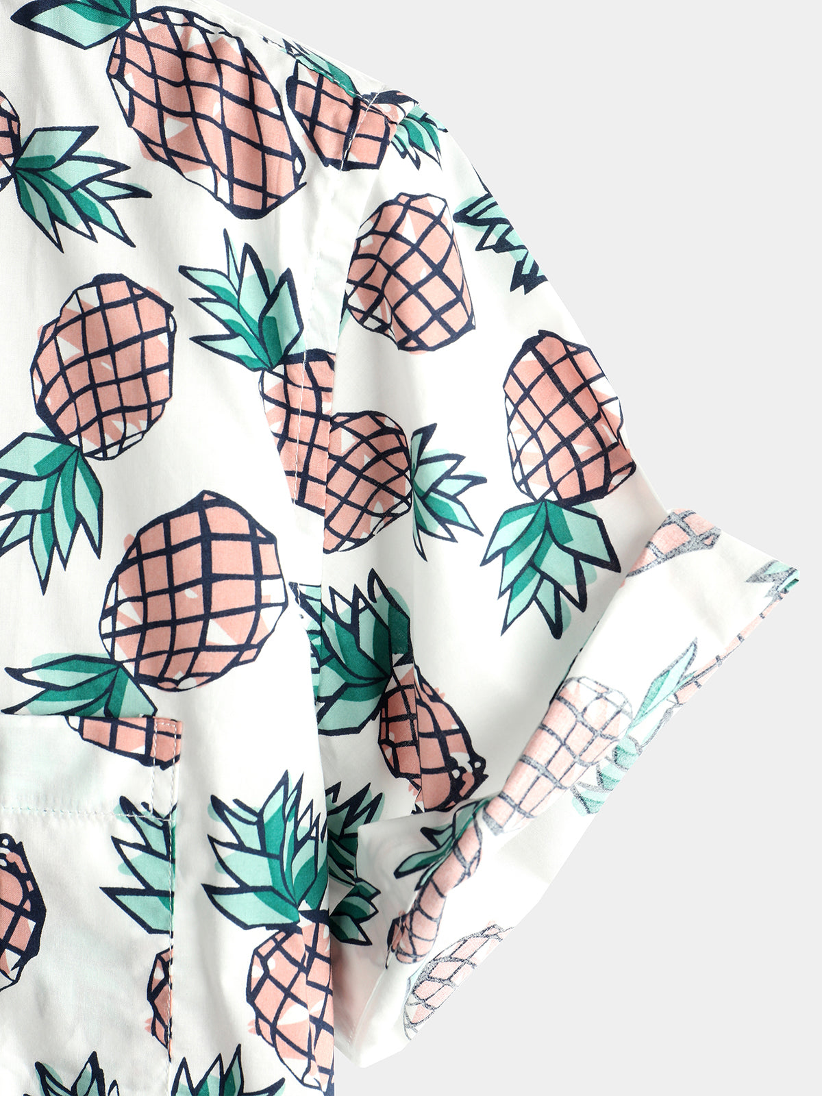 Men's Pineapple Print Hawaiian Cotton Pocket Shirt