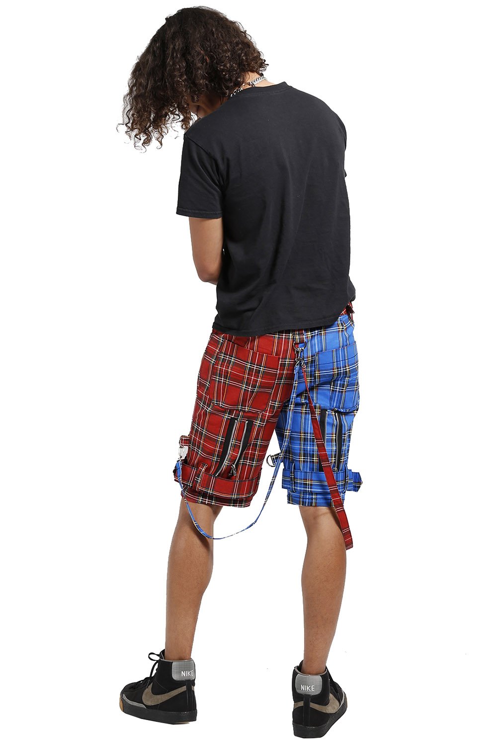 Split Bondage Shorts Red/Blue Plaid