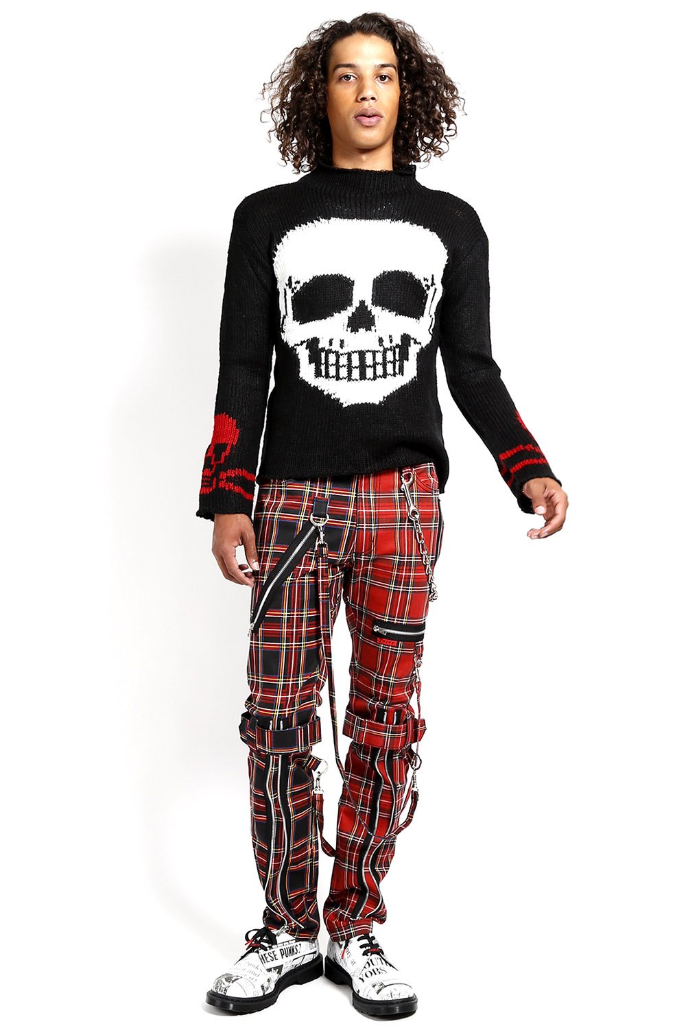 Split Leg Bondage Pants Red/Black Plaid
