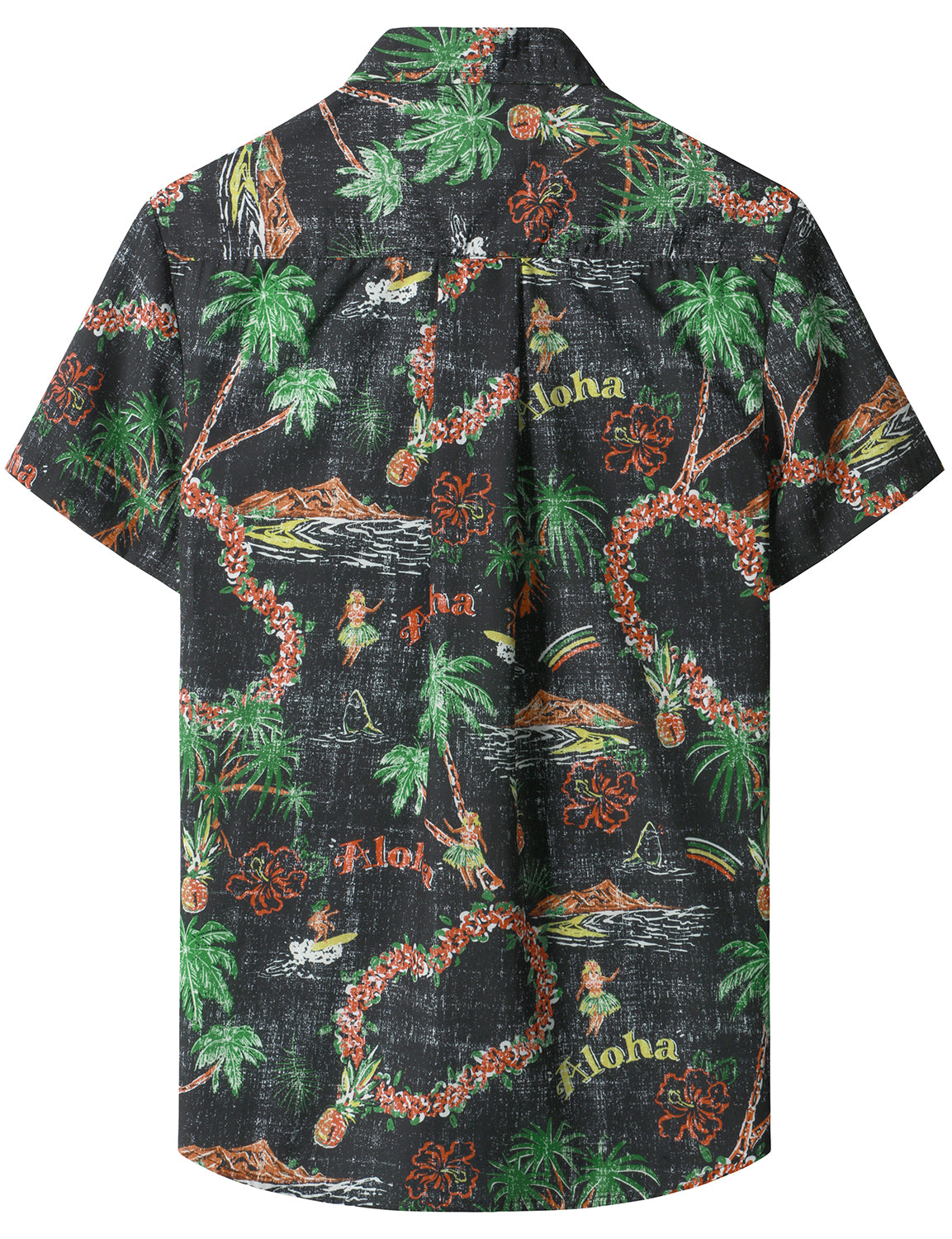 Men's Vintage Aloha Print Summer Short Sleeve Pocket Black Hawaiian Shirt