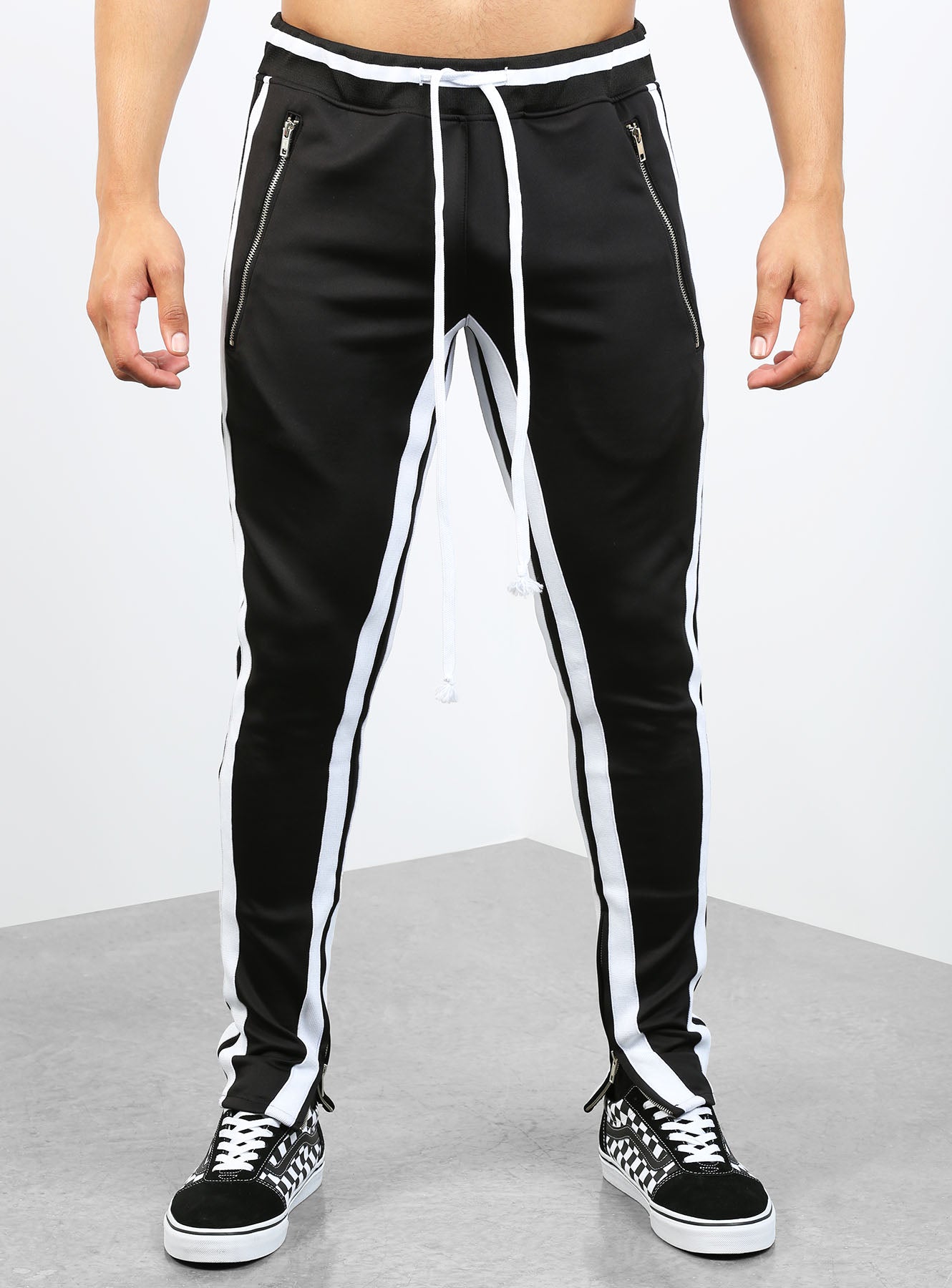 Double Striped Track Pants V2 in Black and White